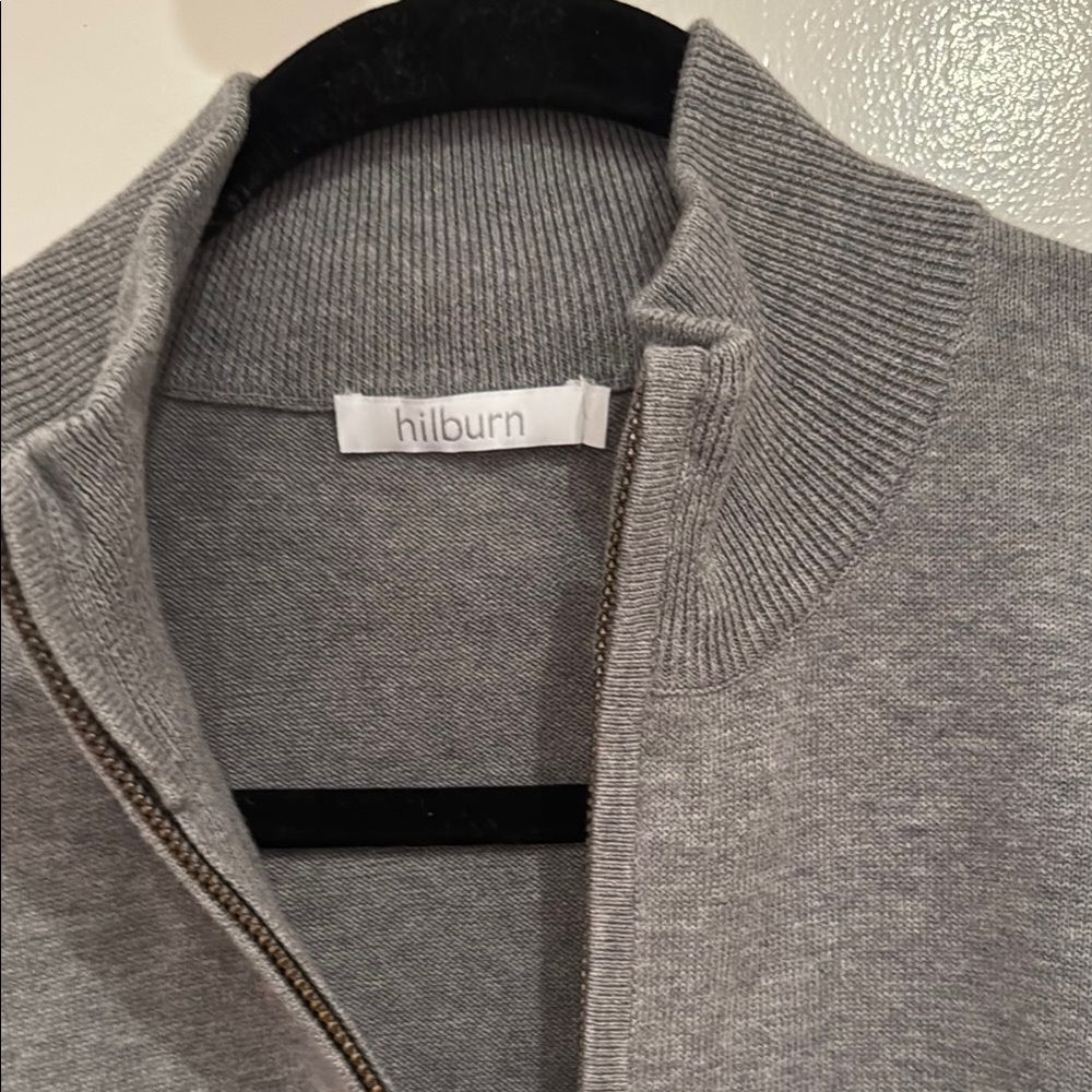 Hilburn Heather Gray Zip Up Sweater with Mock Neck